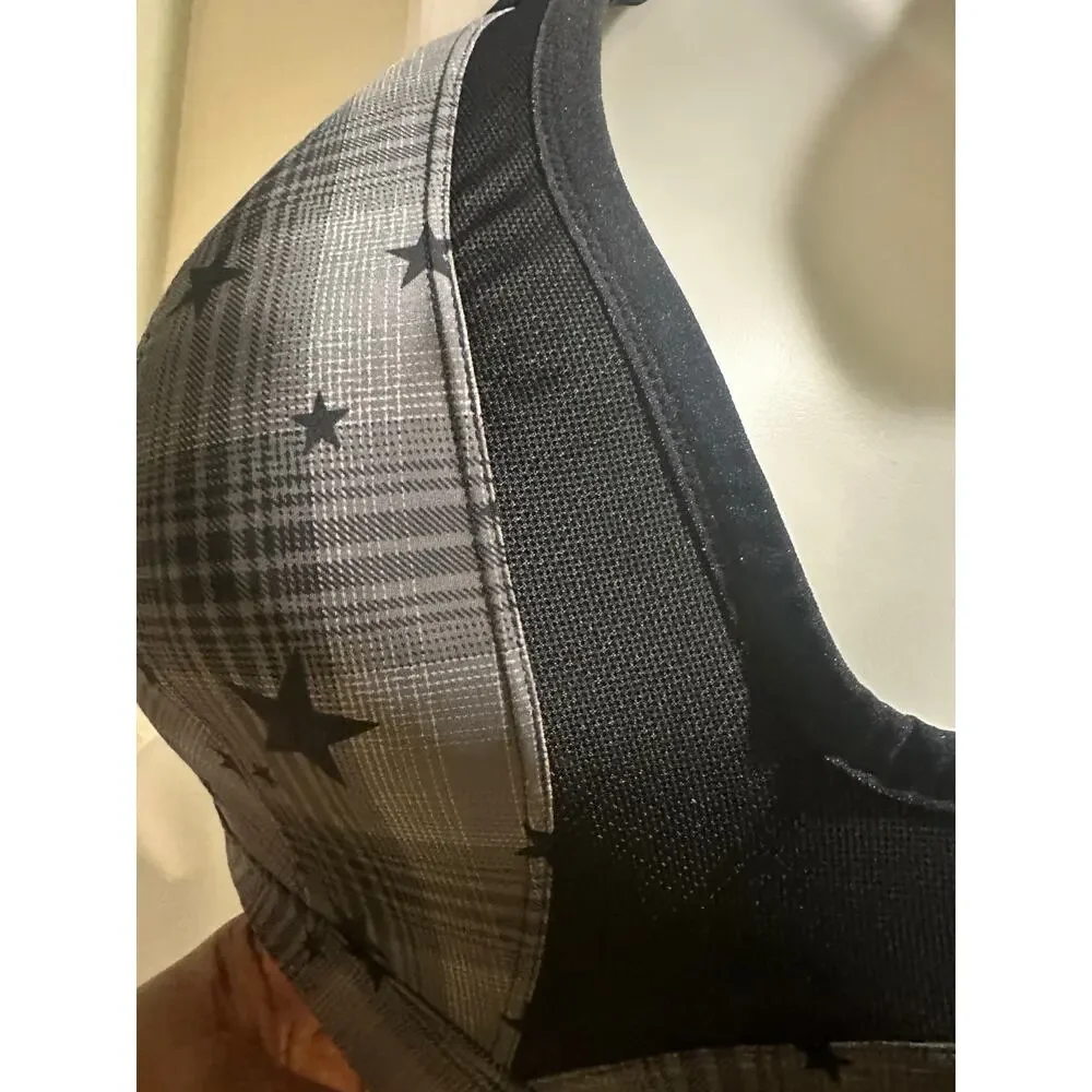 Torrid Active 48B Star Print Sports Bra – Gray Black Plaid Power Mesh Support - Picture 11 of 11